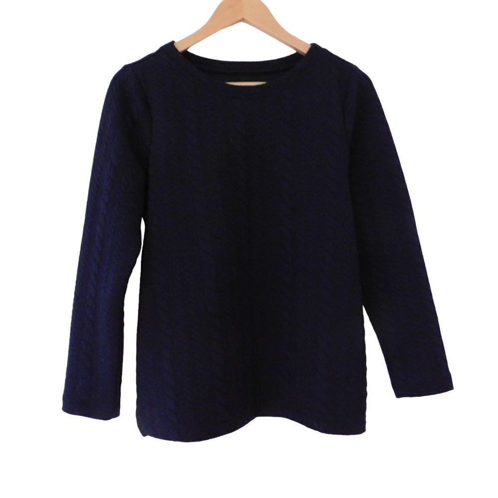 Talbots Pullover Sweatshirt Long Sleeve Blue Side Slit Tunic Blue Cable PM